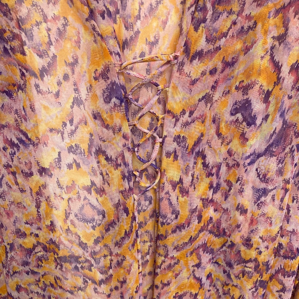 Savage X Fenty Sheer Kimono Robe, Lace Up Back, Yellow & Purple, Womens M /L - Picture 7 of 7